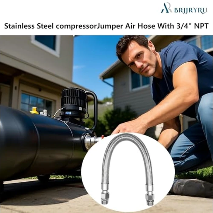 Industrial-Grade Stainless Steel 3/4" Compressor Jumper Hose, 3/4" NPT male，20" Length，750 degreesF，450 PSI，Both Sides Fittings Rotate Freely by BeiJRDDBest - Image 5