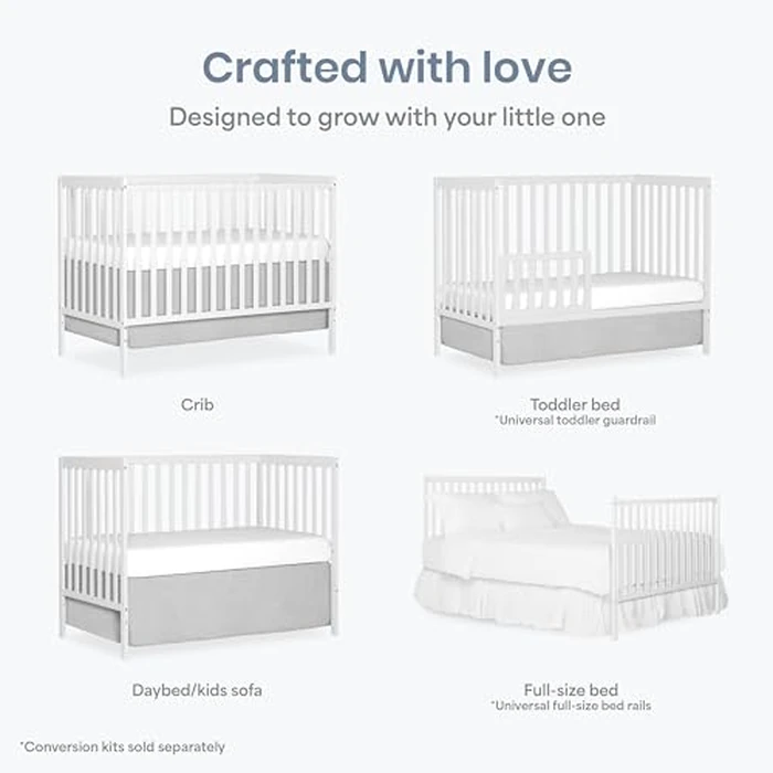 Dream On Me Synergy 5-in-1 Convertible Full-Size Baby Crib with Toddler, Day & Full Bed Conversion in White, GreenGuard Gold & BSA, 3 Mattress Heights, Sustainable Pinewood by Dream On Me - Image 4