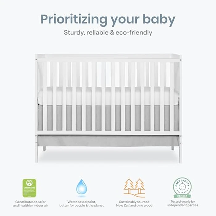 Dream On Me Synergy 5-in-1 Convertible Full-Size Baby Crib with Toddler, Day & Full Bed Conversion in White, GreenGuard Gold & BSA, 3 Mattress Heights, Sustainable Pinewood by Dream On Me - Image 5