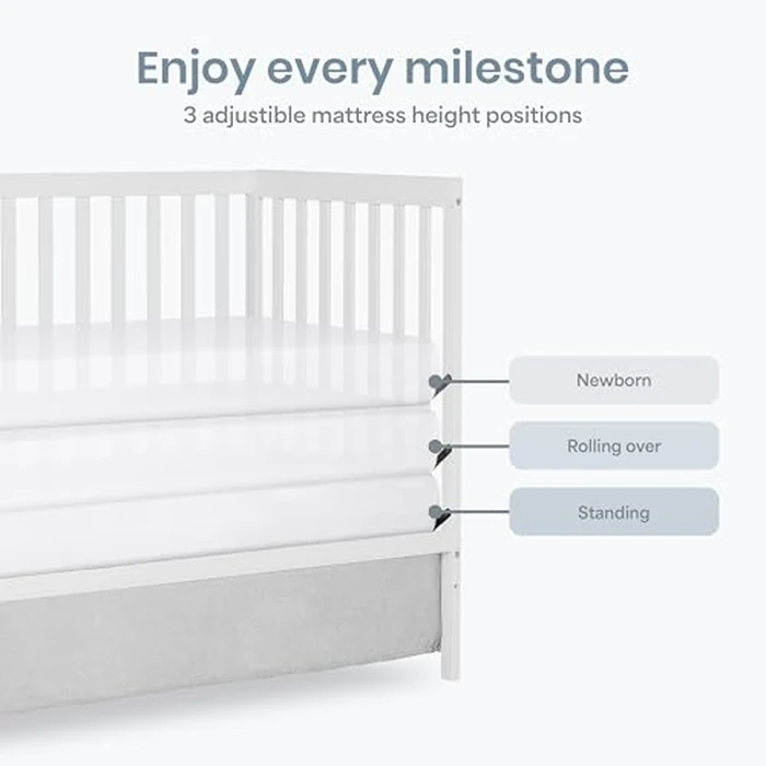Dream On Me Synergy 5-in-1 Convertible Full-Size Baby Crib with Toddler, Day & Full Bed Conversion in White, GreenGuard Gold & BSA, 3 Mattress Heights, Sustainable Pinewood by Dream On Me - Image 6