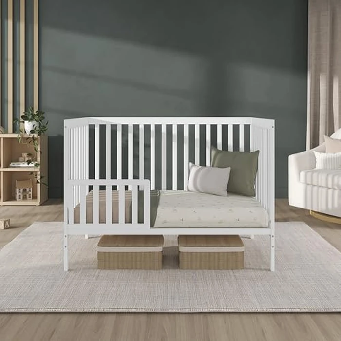 Dream On Me Synergy 5-in-1 Convertible Full-Size Baby Crib with Toddler, Day & Full Bed Conversion in White, GreenGuard Gold & BSA, 3 Mattress Heights, Sustainable Pinewood by Dream On Me - Image 9