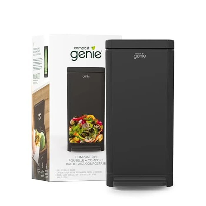 Compost Genie Kitchen Compost Bin - Indoor Stainless Steel Bin w/ 8 Tear-Off Compostable Bags and 1 Carbon Filter - 3.6 Gallon Capacity, Black, Large by Compost Genie - Used - Like New condition