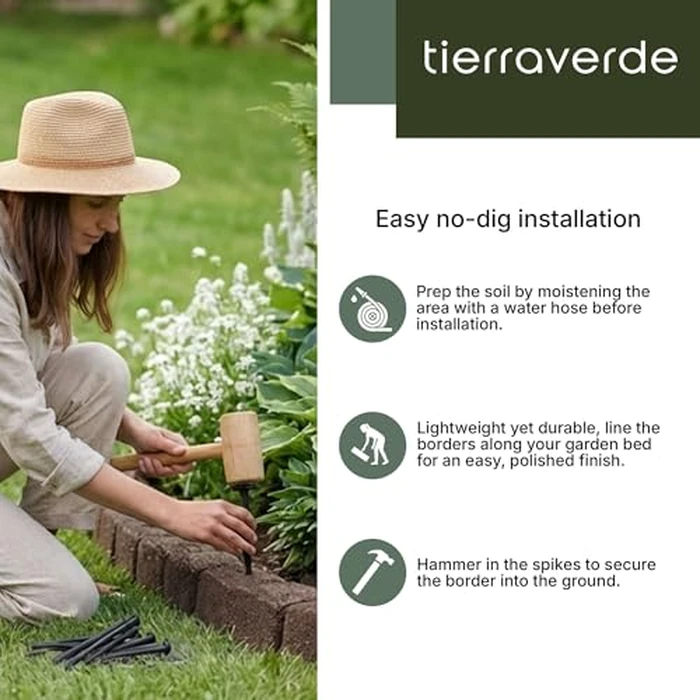 EzBorder 3.25in H x 48in L x 3.24in D Roman Stone Recycled Rubber Garden Border & Edging in Brown, 2-Pack by Tierra Verde - Image 2