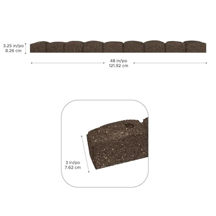 EzBorder 3.25in H x 48in L x 3.24in D Roman Stone Recycled Rubber Garden Border & Edging in Brown, 2-Pack by Tierra Verde - Image 4