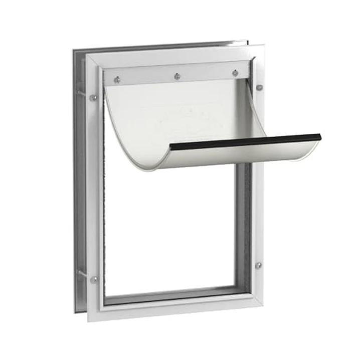 Hakuna Pets Deluxe Aluminum Pet, Cat and Dog Door with 2-Way Locking Panel for Screens, Doors and Walls up to 2.8" Thick, Large, White by Hakuna Pets - Used - Very Good condition - US$45.31