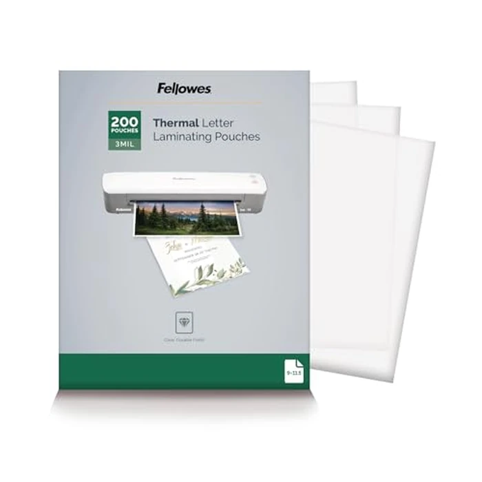 Fellowes Thermal Laminating Pouches, Letter Size Sheets 9 x 11.5-Inches, 3 mil, 200 Pack (5743401), Clear by Fellowes - Image 1