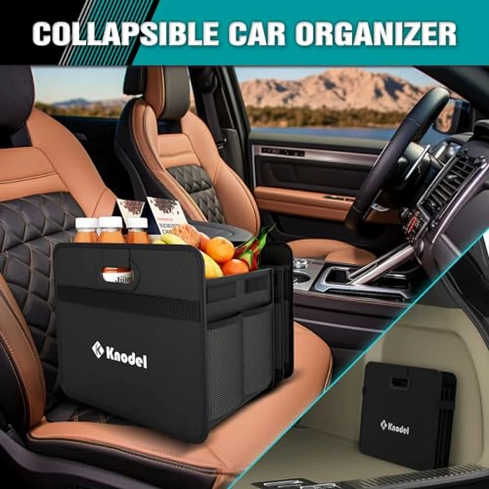 K KNODEL Car Trunk Organizer, Foldable Organizer for Car, Automotive Consoles & Organizers, 3 Compartments Storage with Reinforced Handles (Large, Black) by K KNODEL - Image 3