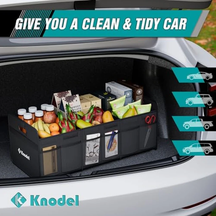 K KNODEL Car Trunk Organizer, Foldable Organizer for Car, Automotive Consoles & Organizers, 3 Compartments Storage with Reinforced Handles (Large, Black) by K KNODEL - Image 5