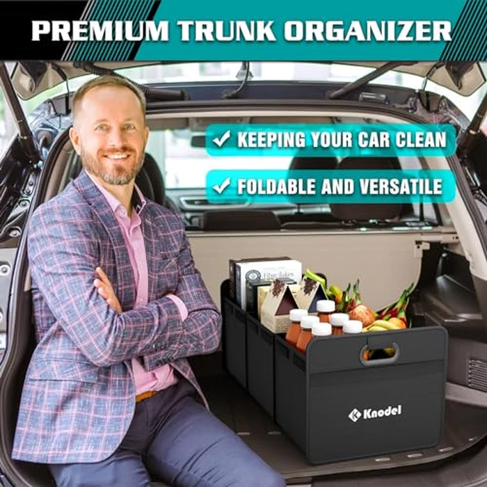 K KNODEL Car Trunk Organizer, Foldable Organizer for Car, Automotive Consoles & Organizers, 3 Compartments Storage with Reinforced Handles (Large, Black) by K KNODEL - Image 6
