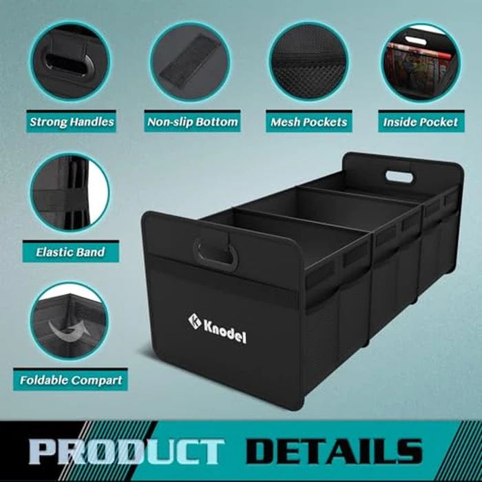 K KNODEL Car Trunk Organizer, Foldable Organizer for Car, Automotive Consoles & Organizers, 3 Compartments Storage with Reinforced Handles (Large, Black) by K KNODEL - Image 7