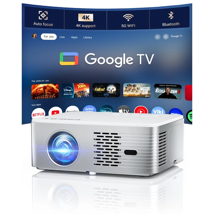 Google TV Projector 4K Support - CIBEST Smart Projector with WiFi 6 and Bluetooth, Outdoor Movie Proyector Full-Sealed Optical Engine 3000 ANSI Home Ceiling Projector with Autofocus, Streaming Apps by CiBest - Used - Like New condition
