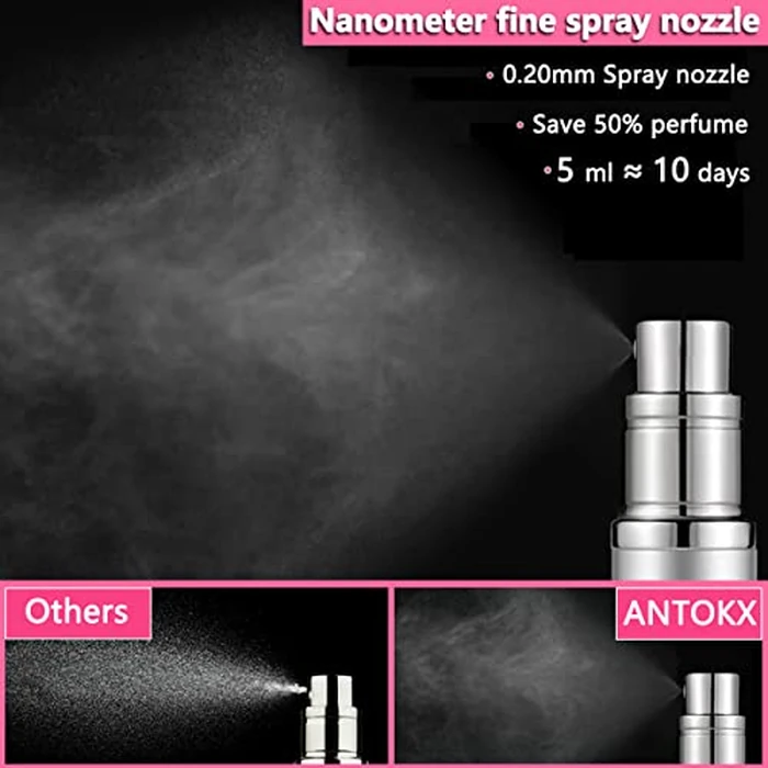 Perfume Travel Spray Bottle Atomizer - 3-Pack 5ML ANTOKX Atomizer Perfume Bottle, Scent Pump Case, Luxury Leakproof Refillable Perfume Spray Bottle for Women and Men (Black & Grey & Gold) by ANTOKX - Image 3