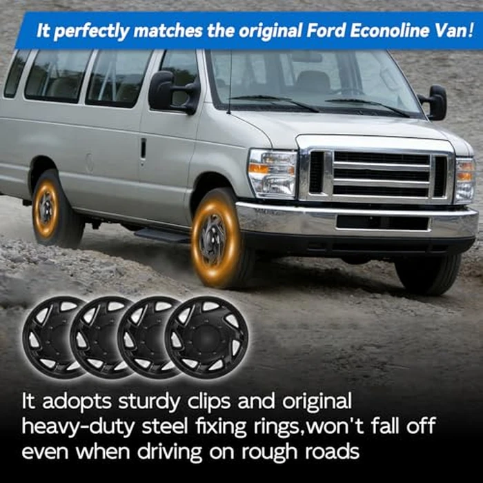 F8UZ-1130-AA Hubcaps Wheel Covers 4pcs Black Snap-on Direct Replacement for Ford E-150(1998-2014)/E-250(1998-2014)/E-350(1998-2019,2021-2024)/E-450(1999-2019,2023) with 16" Factory Wheel F8UZ1130AA by Generic - Image 4