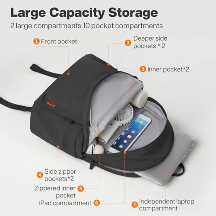 mixi Outdoor Lightweight Backpack Casual Carry On Laptop Backpack Travel Bookbag for Women Men, Water Resistant Durable Small Hiking Bag for Camping Weekender Sports College Work, 15 Inch, Black by mixi - Image 2