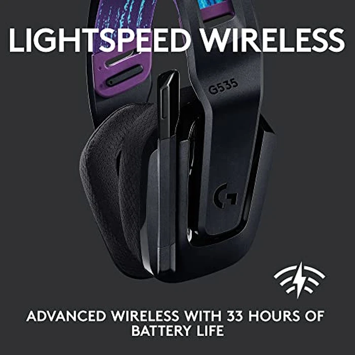 Logitech G535 Lightspeed Wireless Gaming Headset - Lightweight on-Ear Headphones, flip to Mute mic, Stereo, USB Rechargeable - Black by Logitech G - Image 2