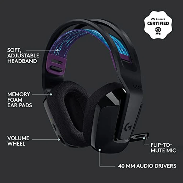 Logitech G535 Lightspeed Wireless Gaming Headset - Lightweight on-Ear Headphones, flip to Mute mic, Stereo, USB Rechargeable - Black by Logitech G - Image 6