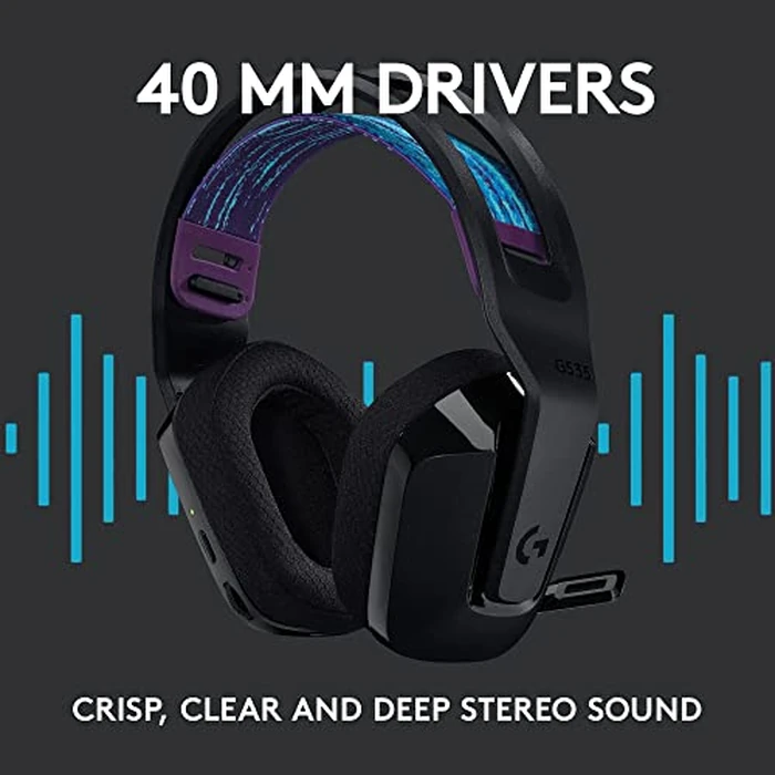 Logitech G535 Lightspeed Wireless Gaming Headset - Lightweight on-Ear Headphones, flip to Mute mic, Stereo, USB Rechargeable - Black by Logitech G - Image 9