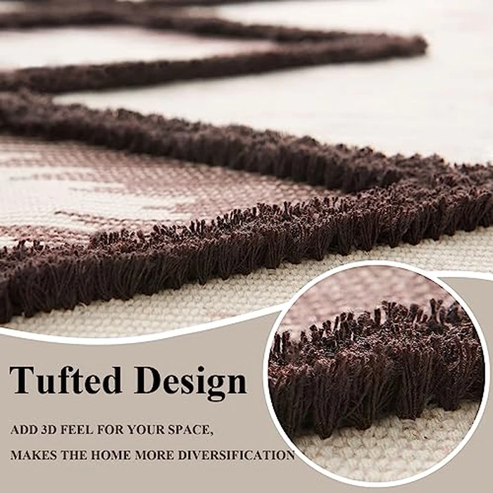 Boho Runner Rug 2'x6', Washable Hallway Farmhouse Area Rug, Kitchen Floor Mat with Tassels, Tufted Cotton Woven Entryway Carpet, Brown by DXGJOKR - Image 6