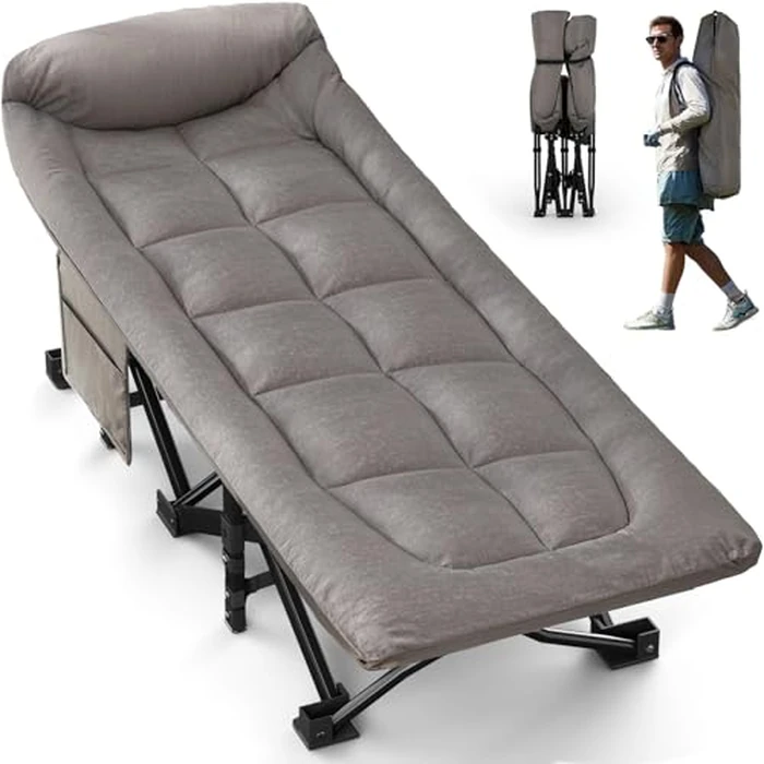 Overmont Camping Cot for Adults - Comfortable Portable with Cushion and Pillow - Folding Cot with Carry Bag Supports 550 lbs for Outdoor Travel Home Office Nap by OVERMONT - Used - Very Good condition - CA$62.63