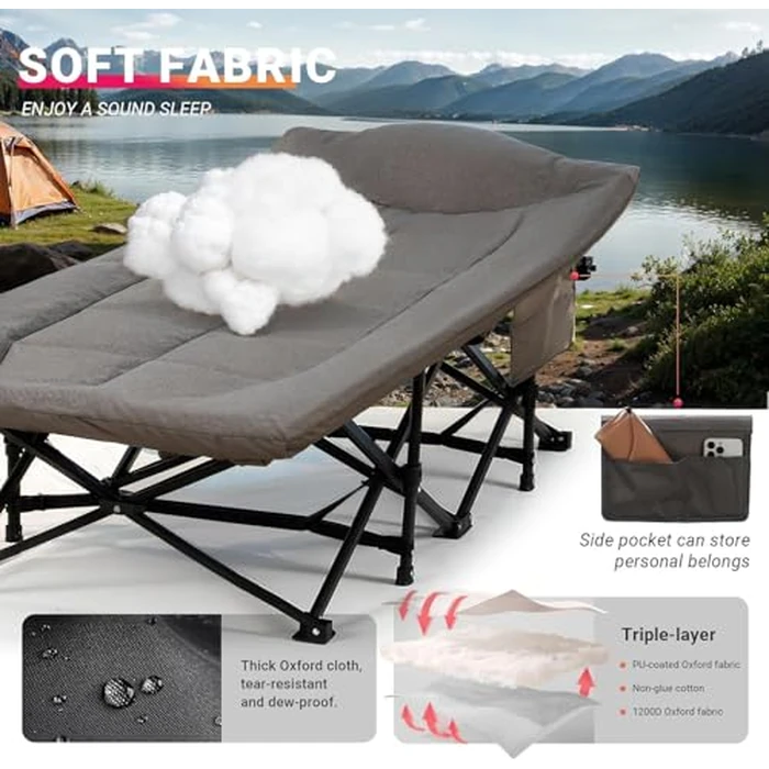 Overmont Camping Cot for Adults - Comfortable Portable with Cushion and Pillow - Folding Cot with Carry Bag Supports 550 lbs for Outdoor Travel Home Office Nap by OVERMONT - Image 4