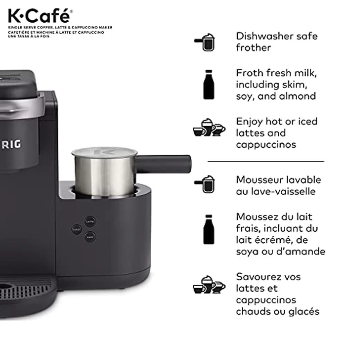 Keurig K-Café Single Serve K-Cup Pod Coffee, Latte and Cappuccino Maker, with Milk Frother for Speciality Beverages, Charcoal Grey by Keurig - Image 4