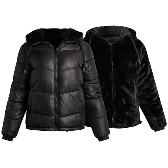 Steve Madden Womens Winter Jacket - Heavyweight Reversible Quilted Parka Puffer Coat Faux Fur Lined Jackets for Women, Size Large, CLASSIC BLACK by Steve Madden - Used - Like New condition - US$32.07