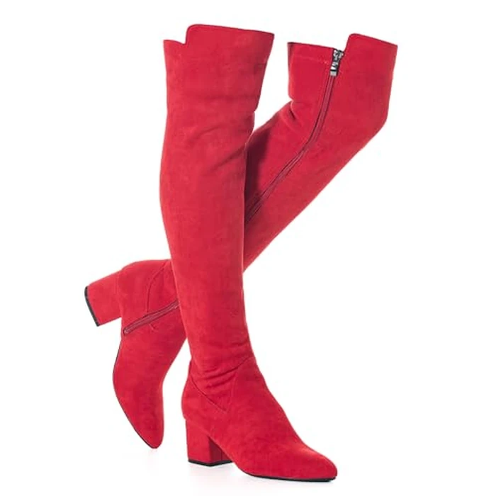 N.N.G Women Over The Knee Boots Faux Suede Red Side Zip Closure 2 Inch Block Low Heel Classic Style for Casual and Dressy Occasions Size 7.5 by N.N.G - Used - Like New condition - US$37.99