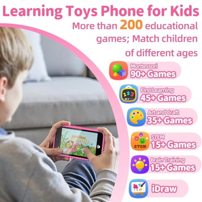 MOMILLA Kids Smart Phone with Dual Camera, 3.97" Touchscreen, 200+ Educational Games, Learning Toys with Parental Control for Ages 3-12, No SIM Birthday Gifts by MOMILLA - Image 2