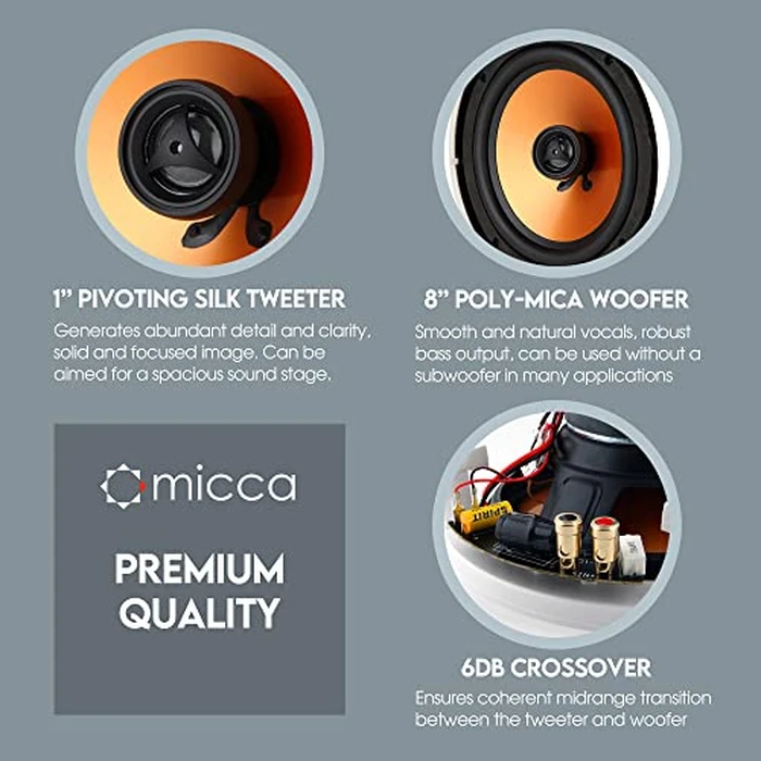 Micca M-8C 2-Way in-Ceiling Round Speaker, 9.4" Cutout Diameter, Whole House Audio, Home Theater, Indoor or Covered Outdoor, 8" Woofer, 1" Tweeter, White, Paintable, Each by Micca - Image 5