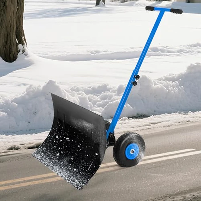 Snow Shovel with Wheels,29.1" W x 19.3" H Heavy Duty Snow Pusher for Driveway,Ergonomic Snow Pusher Shovel with Snow Removal Adjustable Angle & Height Handle for Driveway, Pavement by GarveeTech - Used - Good condition - CA$39.98