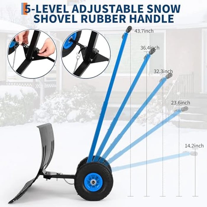 Snow Shovel with Wheels,29.1" W x 19.3" H Heavy Duty Snow Pusher for Driveway,Ergonomic Snow Pusher Shovel with Snow Removal Adjustable Angle & Height Handle for Driveway, Pavement by GarveeTech - Image 6