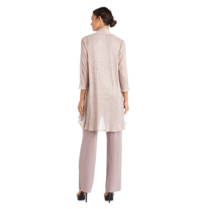R&M Richards Women's 3-Piece Crinkle Pant Set | Duster Jacket, Straight Pants & Tank Top W/Necklace - Elegant Evening Outfit by R&M Richards - Image 2
