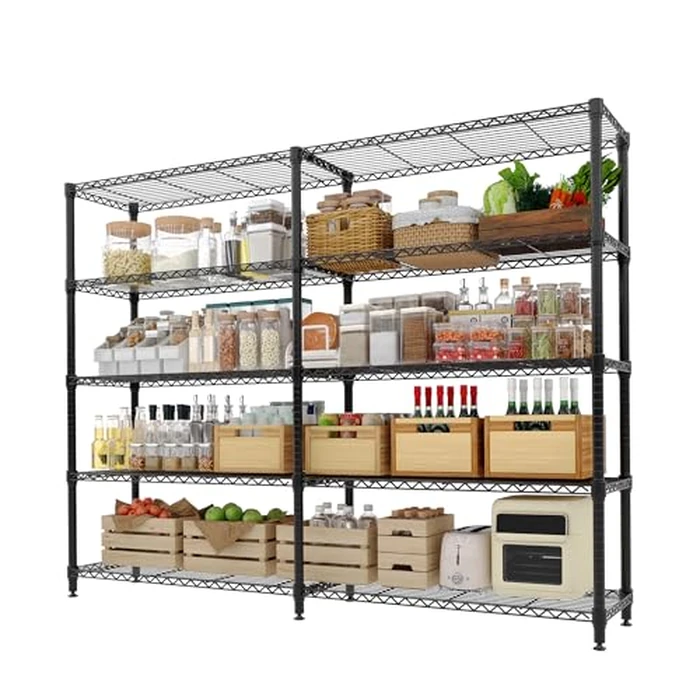 Garvee Metal Storage Shelves 5-Tier Wire Shelving Rack Units, 1325LBS Heavy Duty Adjustable Shelves for Storage, 71"W Black Standing Shelf Rack for Kitchen Garage Pantry Room Basement, 15.8"D x 70.5"H by Garvee - Image 1