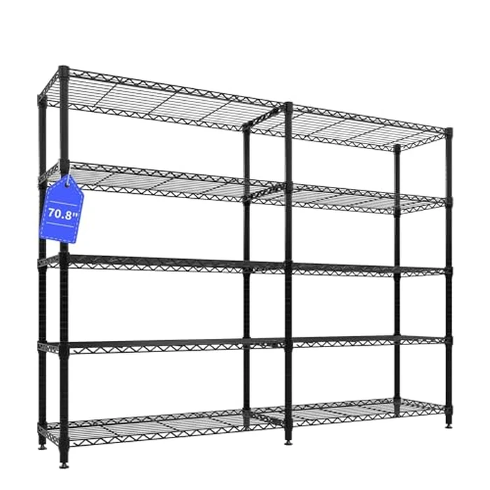 Garvee Metal Storage Shelves 5-Tier Wire Shelving Rack Units, 1325LBS Heavy Duty Adjustable Shelves for Storage, 71"W Black Standing Shelf Rack for Kitchen Garage Pantry Room Basement, 15.8"D x 70.5"H by Garvee - Image 9