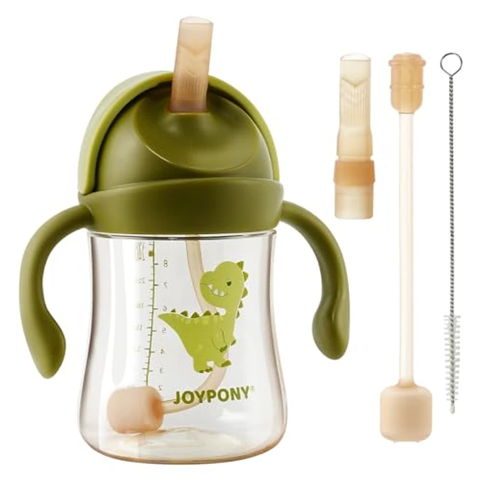 Joypony Sippy Cups for Toddlers, PPSU Spill-Proof Transition Cups with 4-Layer Protection, Weighted Sippy Cups with 2 Pcs Silicone Straw, BPA-Free, 9oz by Joypony - Used - Very Good condition - CA$18.57