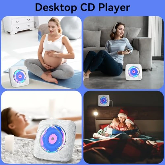 CD Player Portable Bluetooth Rechargeable: CD Players for Home with 1800mAh Kegaudio Desktop Wall CD Player with Speakers Music Player CD Boombox FM Radio USB Remote Control by Kegaudio - Image 9