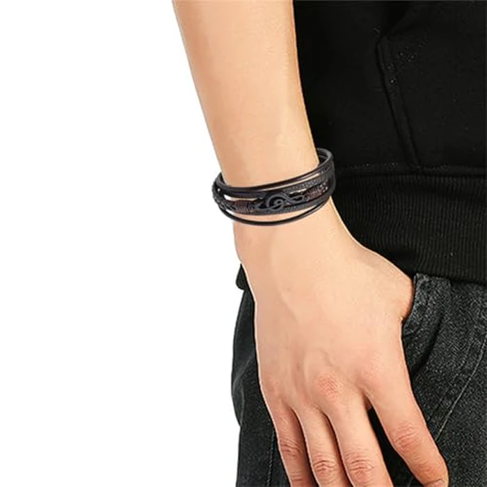 Dreuyet Leather Music Bracelets Braided Retro Guitar Music Note Handmade Ethnic Tribal Treble Clef Wristband Cuff Bracelets Punk Rock Jewelry Gifts (Brown) by Dreuyet - Image 2