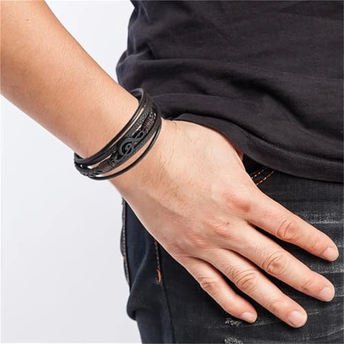 Dreuyet Leather Music Bracelets Braided Retro Guitar Music Note Handmade Ethnic Tribal Treble Clef Wristband Cuff Bracelets Punk Rock Jewelry Gifts (Brown) by Dreuyet - Image 3