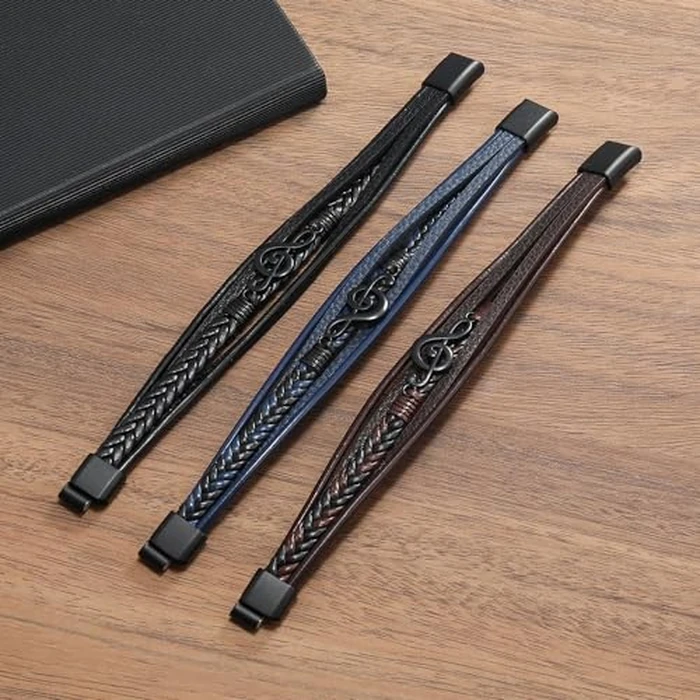 Dreuyet Leather Music Bracelets Braided Retro Guitar Music Note Handmade Ethnic Tribal Treble Clef Wristband Cuff Bracelets Punk Rock Jewelry Gifts (Brown) by Dreuyet - Image 4