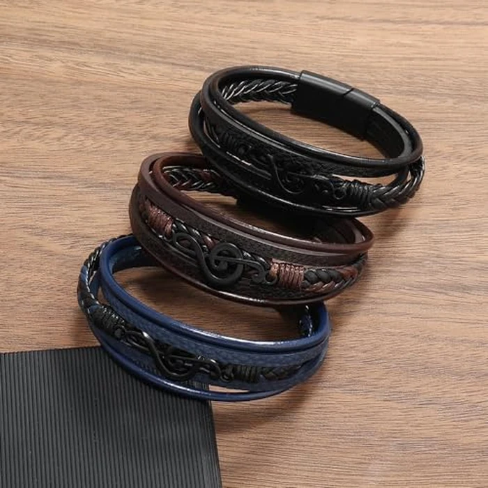 Dreuyet Leather Music Bracelets Braided Retro Guitar Music Note Handmade Ethnic Tribal Treble Clef Wristband Cuff Bracelets Punk Rock Jewelry Gifts (Brown) by Dreuyet - Image 6