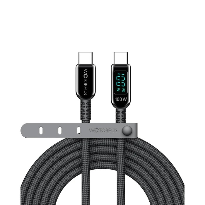 WOTOBEUS Nylon Braided 6.5ft USB C to USB C Cable with LED Power Display & 5A E-Marker Chip 100W PD 3.0 PPS 45W Super Fast Charging Cord for iPhone 17/16, iPad Pro, Galaxy S26, MacBook Pro, Pixel 10 by WOTOBEUS - Used - Like New condition - US$10.39