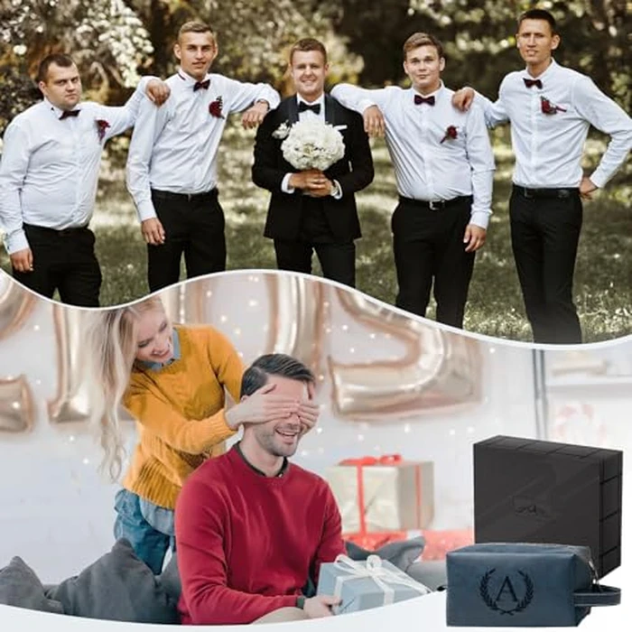 Aganmi Personalized Gifts Travel Toiletry Bag for Men Engraved Initial PU Leather Waterproof Shaving Bag for Toiletries Accessories Fathers Day Birthday Gift for Men Dad Husband Son, Dark Blue N by Aganmi - Image 2