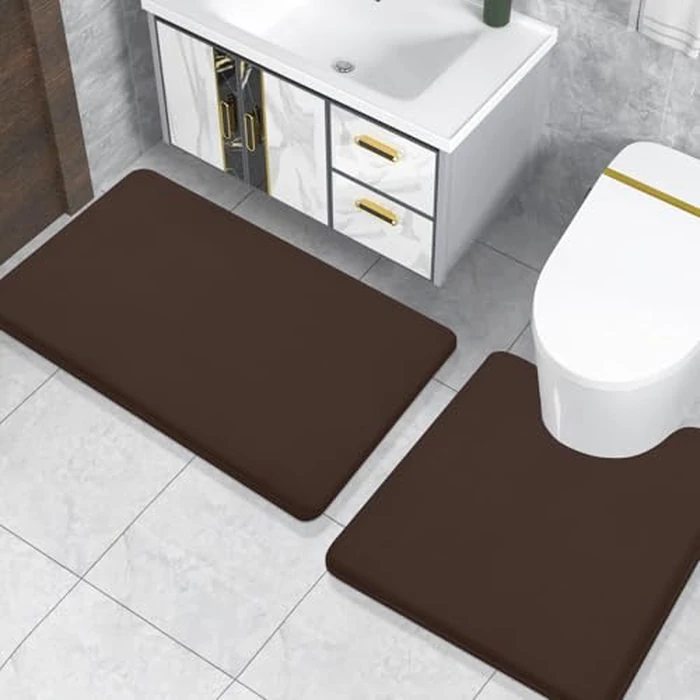 Smiry Memory Foam Toilet Rugs U-Shaped 24x20, Extra Soft Absorbent Non-Slip Contour Bathroom Rugs, Machine Washable Bath Mats for Toilet, Brown by Smiry - Image 8
