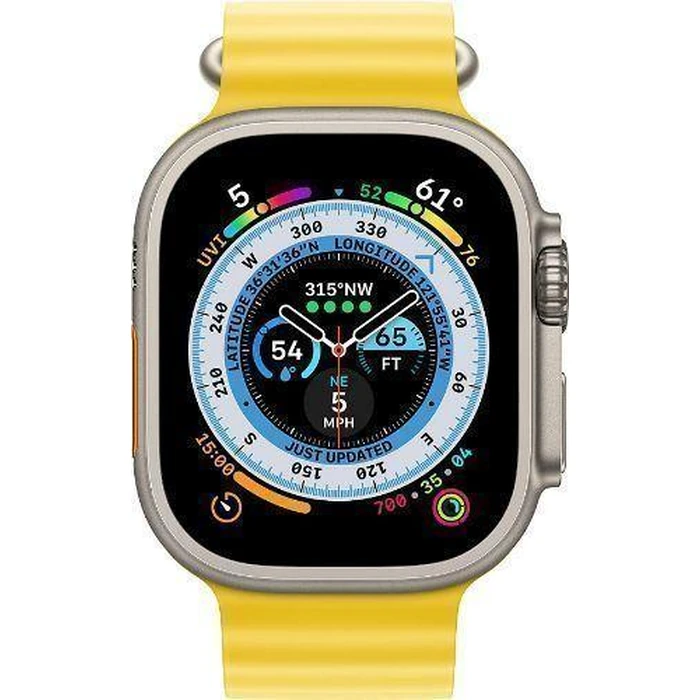 Apple Watch Ultra (Cellular + GPS) - 32GB - 49mm - Titanium Titanium Case with Yellow Rubber Ocean Band - One Size by Apple - Refurbished - Excellent condition