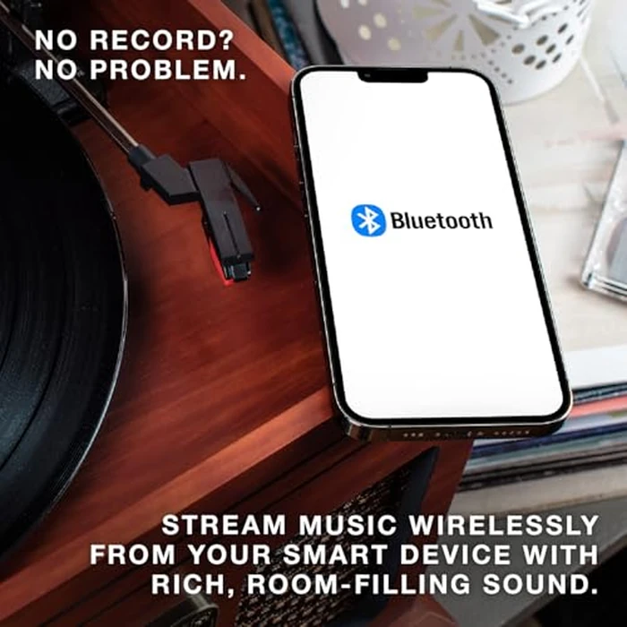 Victrola The Quincy 6-in-1 Bluetooth Record Player & Multimedia Center with Built-in Speakers - 3-Speed Turntable, CD & Cassette Player, AM/FM Radio, Wireless Music Streaming (Grey Wood) by Victrola - Image 3