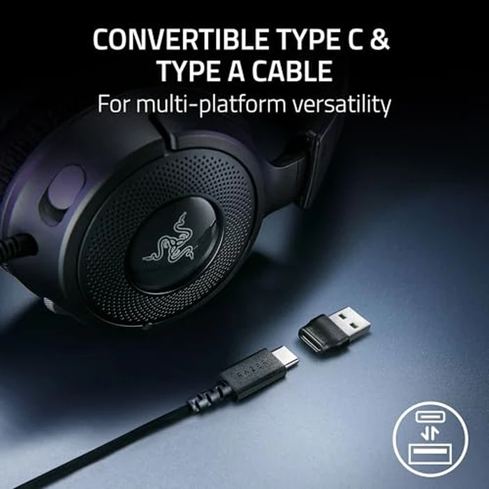 Razer Kraken V4 X Wired Gaming Headset: 40 mm Drivers - Cardioid Mic - Memory Foam Cushions - Chroma RGB Lighting - Type C & Type A Cable - for PC, Mac, PS5, Nintendo Switch, Steam Deck, Smartphone by Razer - Image 6