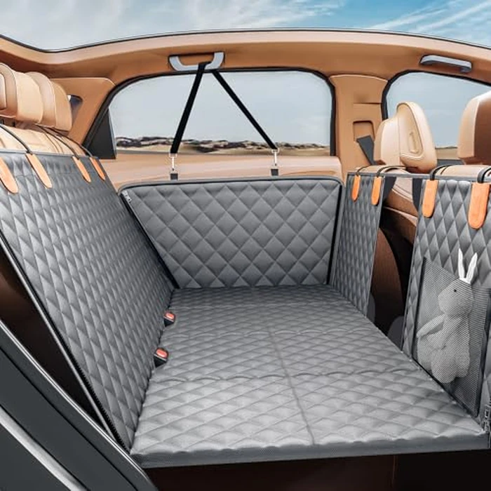 PETICON Back Seat Extender for Dogs, Hard Bottom Dog Car Seat Cover - Supports 400lbs, Rear Seat Pet Cover with Mesh Window, Waterproof Dog Hammock for Car SUV by PETICON - Image 1