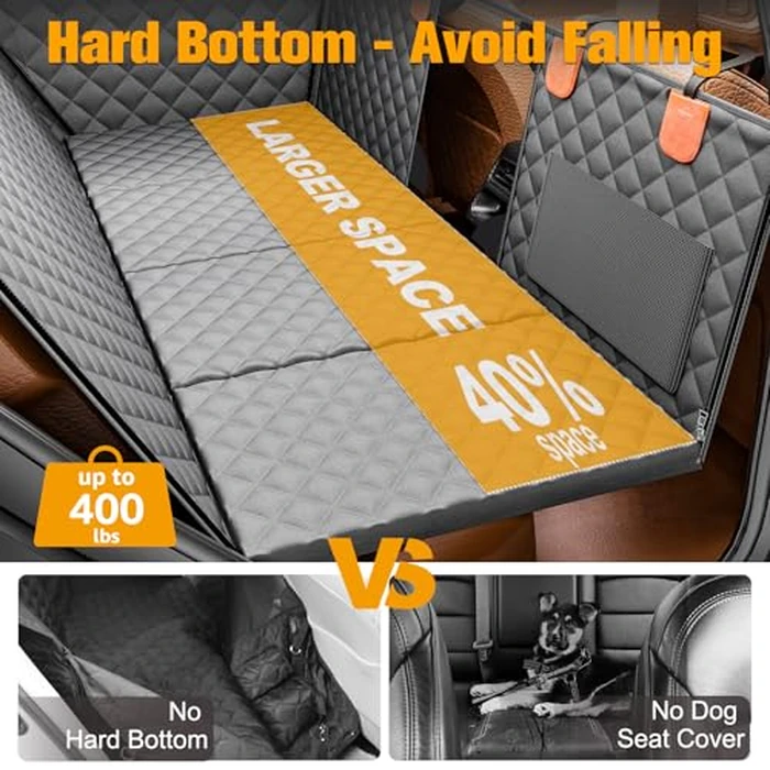 PETICON Back Seat Extender for Dogs, Hard Bottom Dog Car Seat Cover - Supports 400lbs, Rear Seat Pet Cover with Mesh Window, Waterproof Dog Hammock for Car SUV by PETICON - Image 2