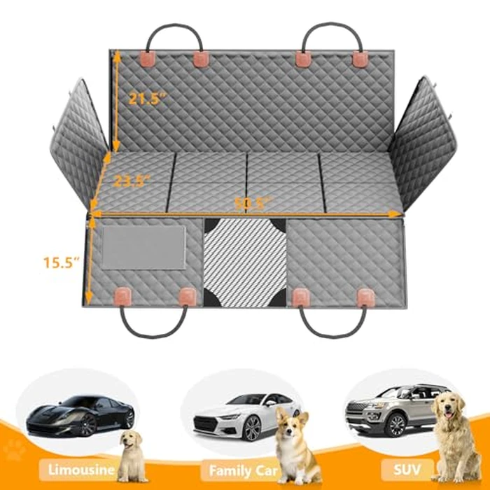 PETICON Back Seat Extender for Dogs, Hard Bottom Dog Car Seat Cover - Supports 400lbs, Rear Seat Pet Cover with Mesh Window, Waterproof Dog Hammock for Car SUV by PETICON - Image 7