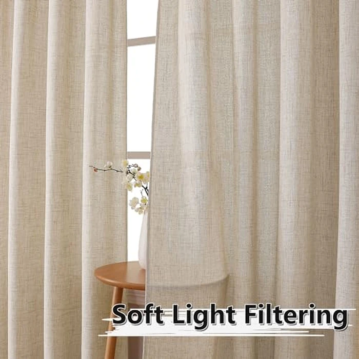 Tollpiz Short Linen Tier Curtains Rod Pocket Semi Sheer Half Kitchen Curtain Burlap Light Filtering Thick Linen Drapes for Bathroom, 30 x 24 inches Long, Natural, Set of 2 Panels by Tollpiz - Image 2